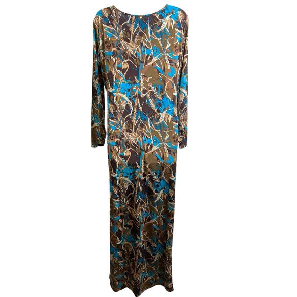 Vertigo‎ Women's Y2K Brown Turquoise Abstract Print Maxi Dress Size M Statement - Picture 2 of 12